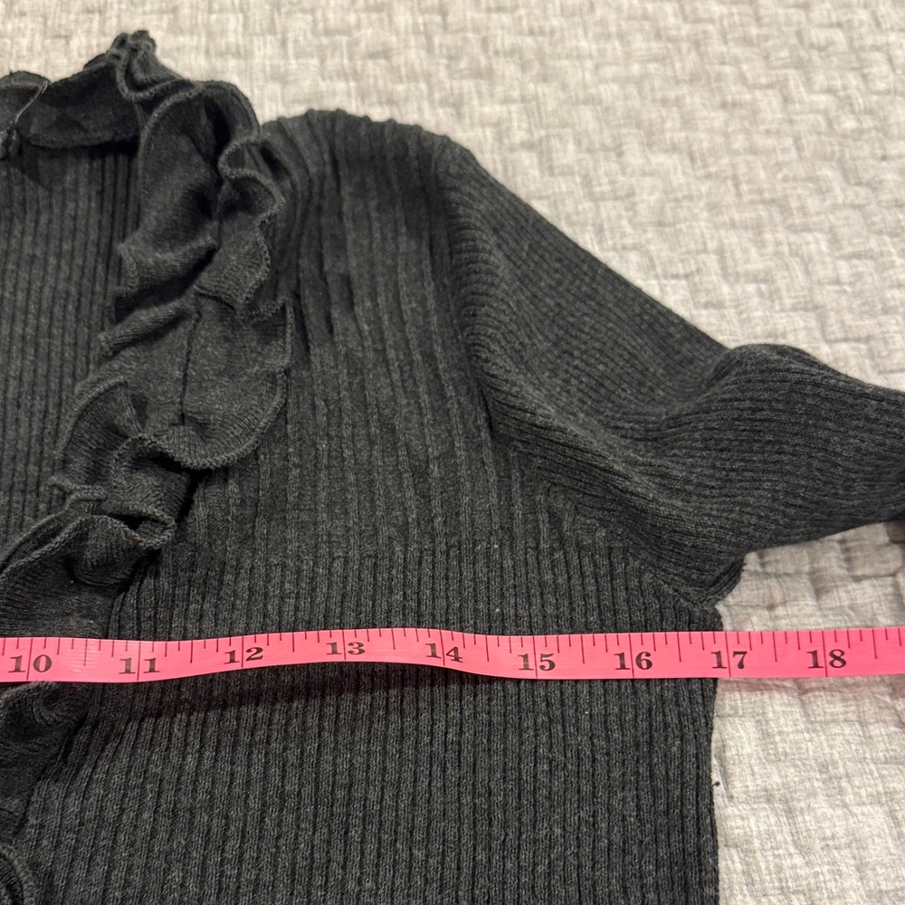 The Limited Gray ribbed ruffle button down V-Neck Sweater - Picture 10 of 11